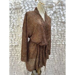 Victoria’s Secret Animal Print SHEER Kimono Robe One Size Brown Black leopard
